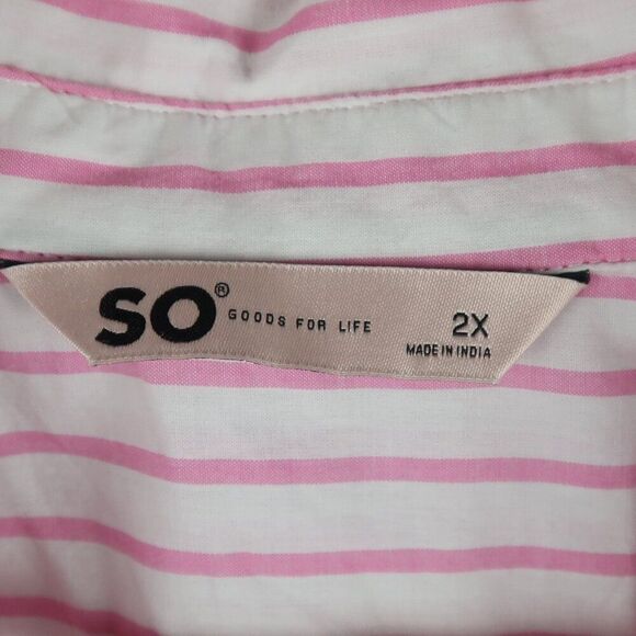 SO PINK & WHITE STRIPE SHORT SLEEVE BUTTON DOWN COTTON TOP SIZE 2X - Picture 2 of 7